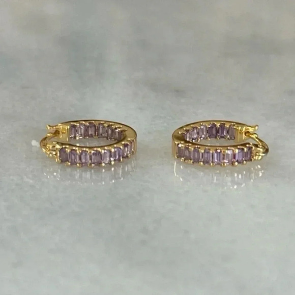 COPY - Gold Thick Purple Princess Crystal Hoop Earrings 
Brand New - Picture 5 of 5